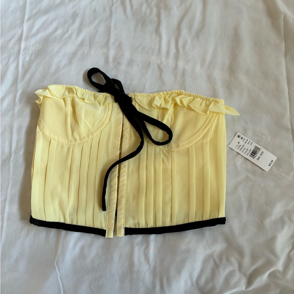 Pacsun Yellow Pleated Bustier Top with Black Trim